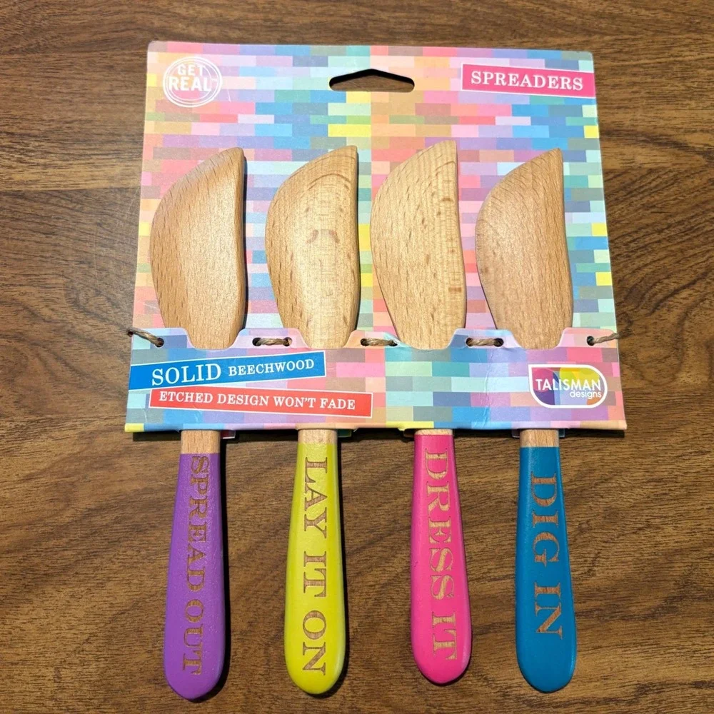 Talisman Designs Beechwood‎ Spreaders, Set of 4, Etched Wooden Knife Utensils